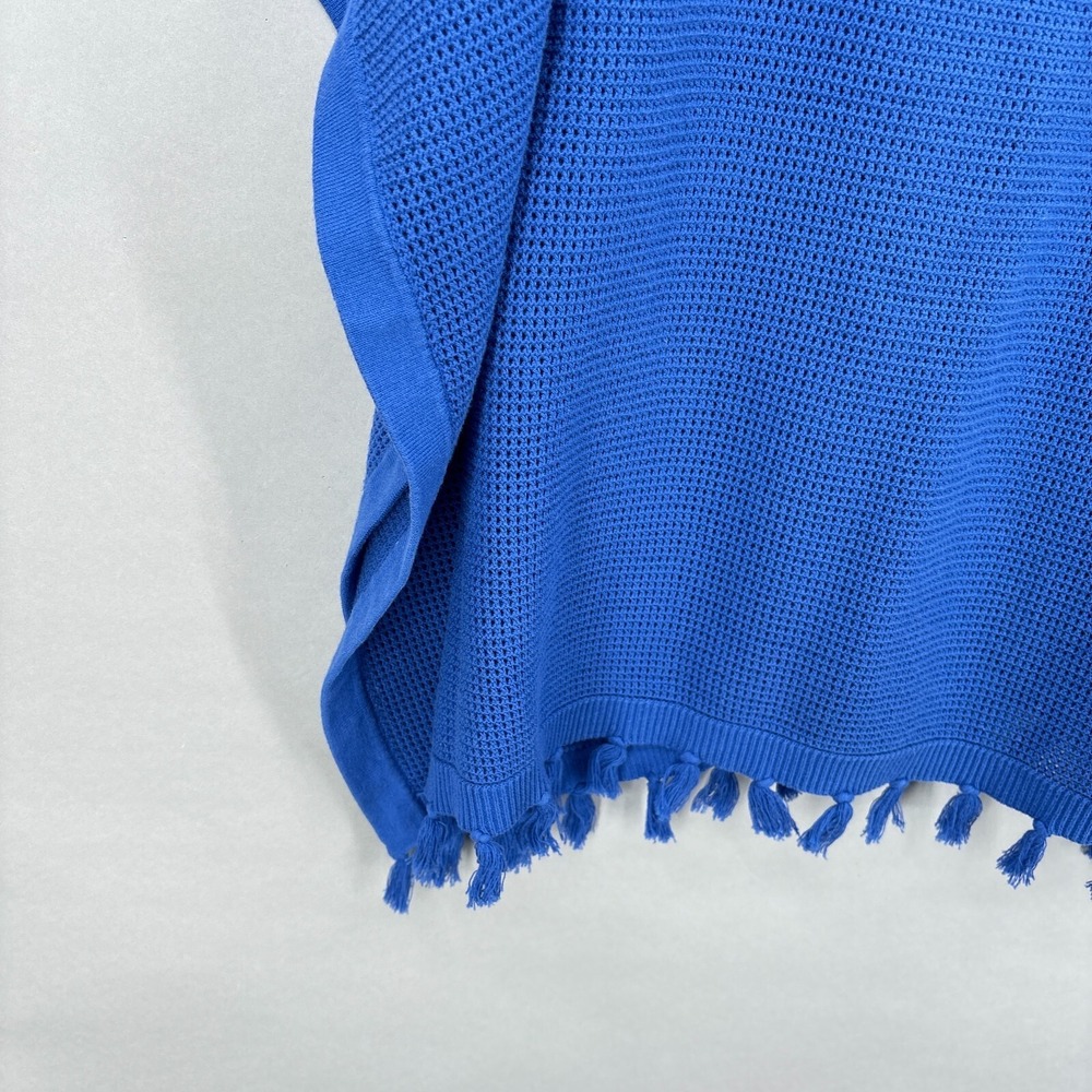 J McLaughlin Poncho Sweater Top Pullover‎ Blue Fringe Tassel Asha Open One Size - Picture 4 of 11